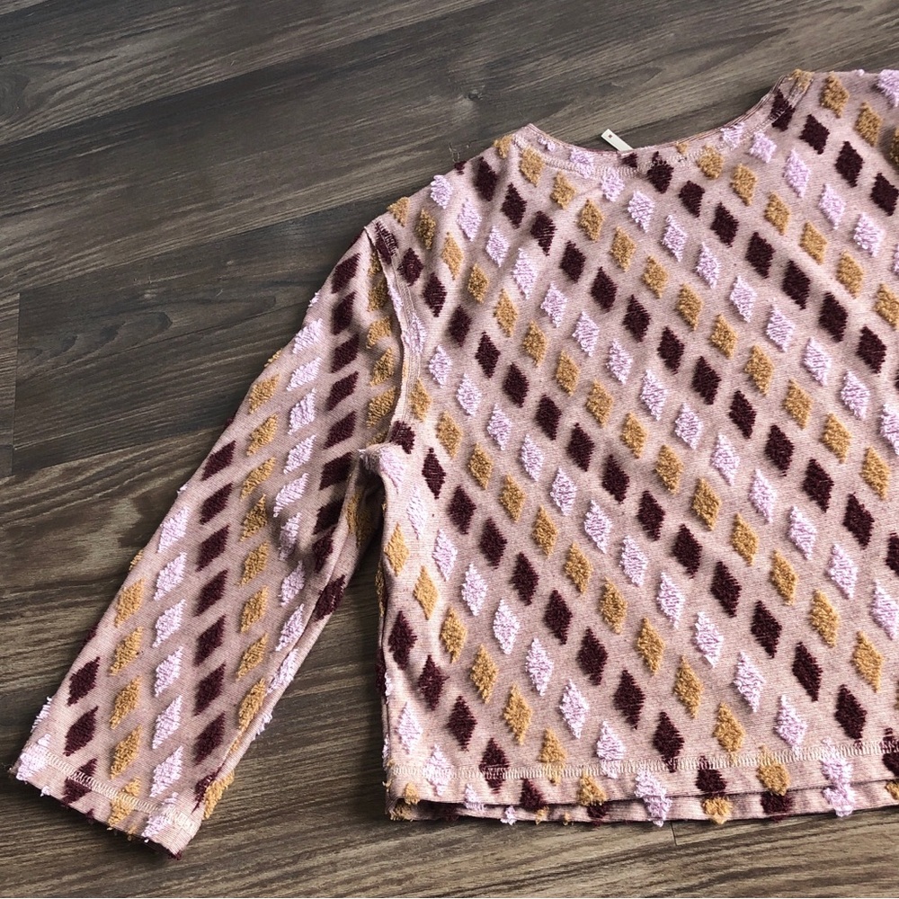 Free People Magic Carpet Cropped Tee Mauve Embroidered 3/4 Sleeve - Picture 7 of 14